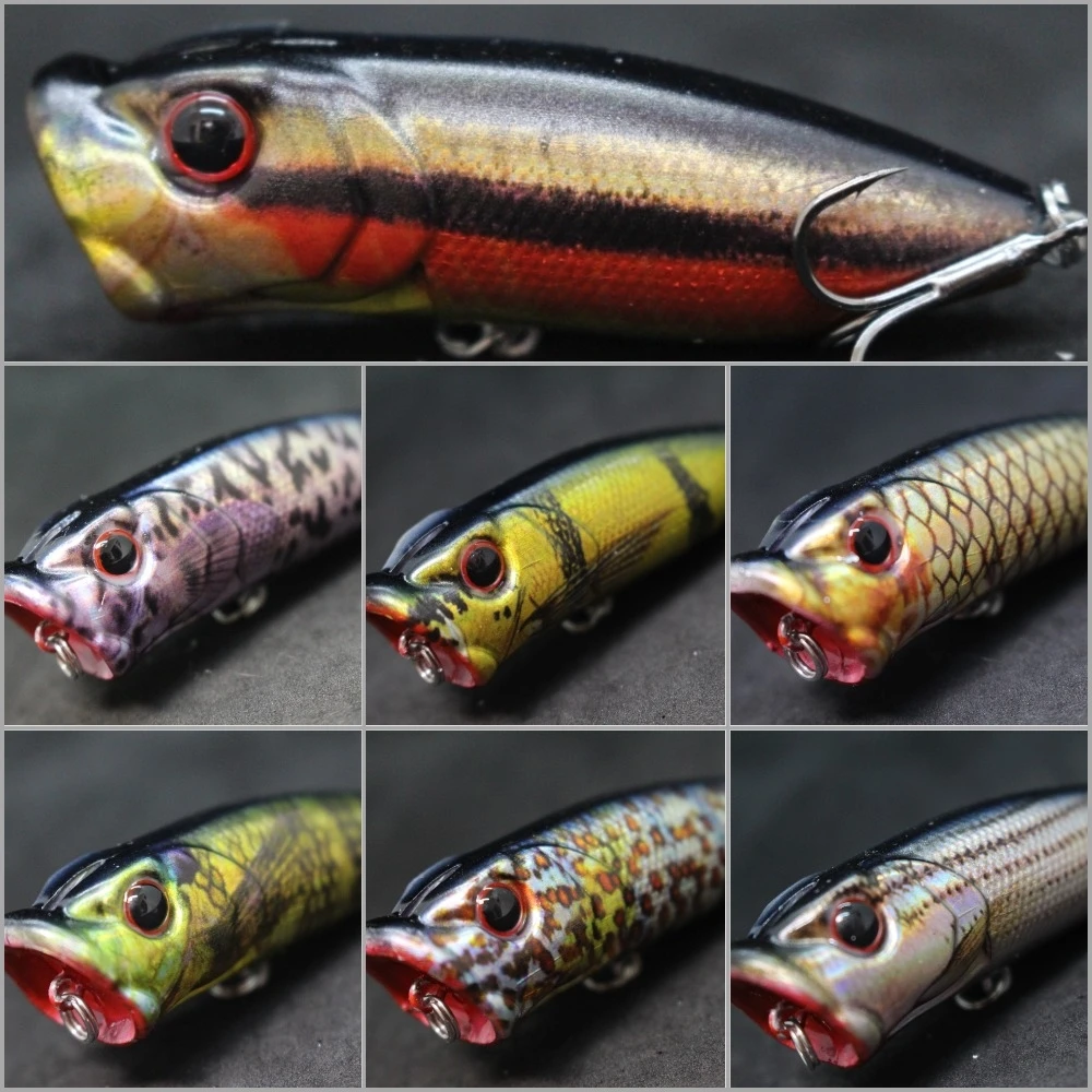 wLure 7cm 12.3g Middle Range Casting Loud Rattling Gill Slot with more Water Splash Lifelike Popper Lure for Bass Fishing HT605