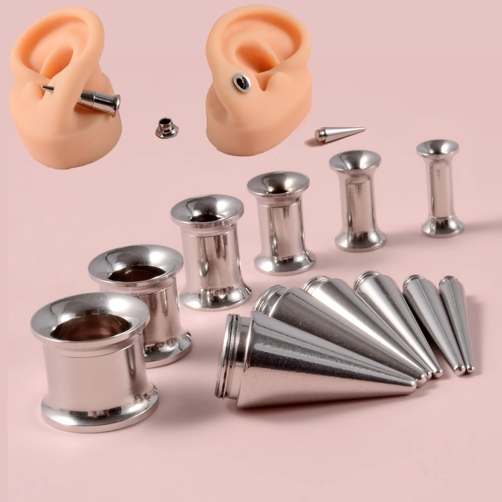 Pair Unisex 2 in 1 Stainless Steel Screw Fit Interchangeable Taper Plug Piercing Ear Tunnel Stretcher Expander Ear Gauges 8G-00G