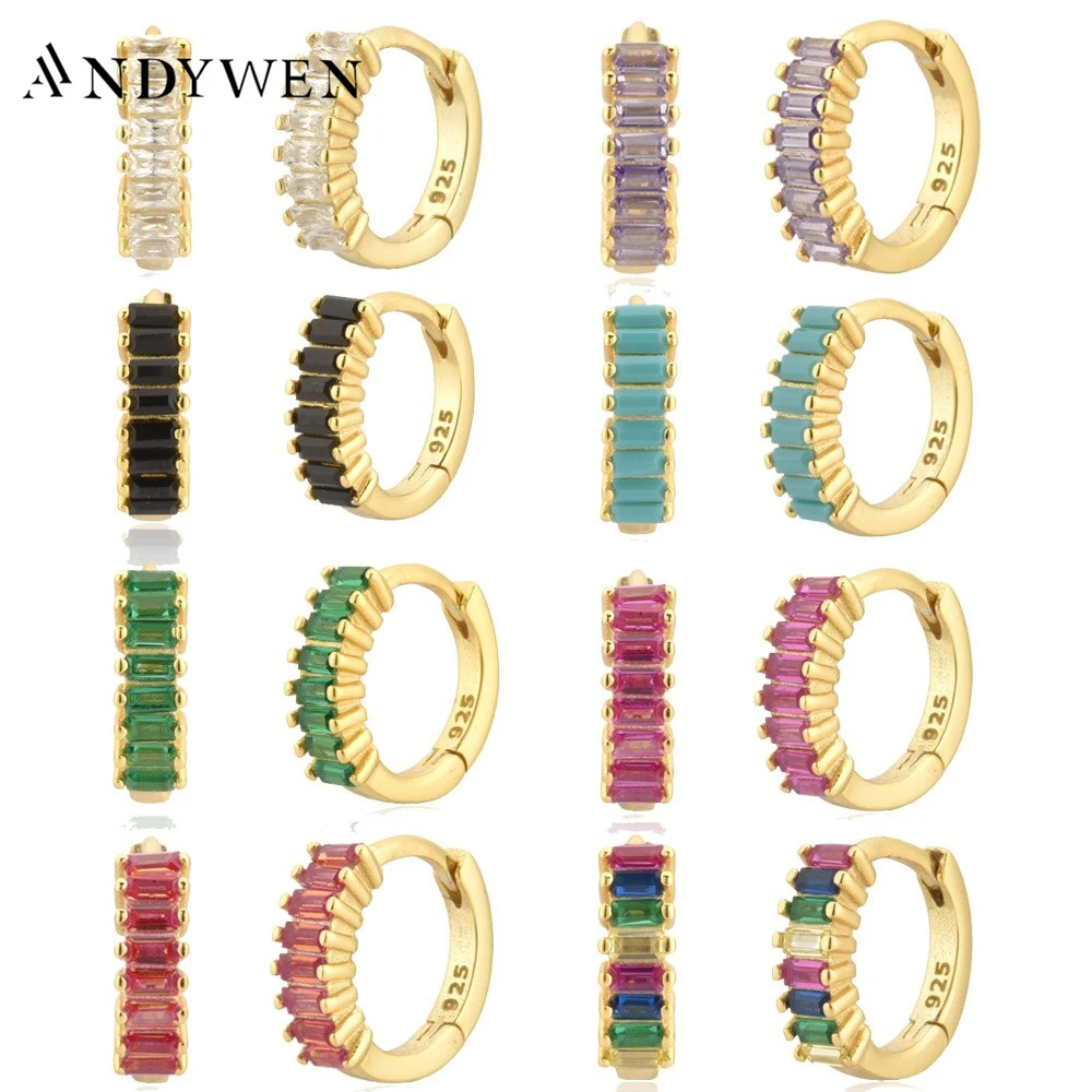 ANDYWEN 925 Sterling Silver Middle 7.5mm Huggies Colorful Hoops Piercing Clips Pendiente 2021 Wedding Fine Jewelry Clips