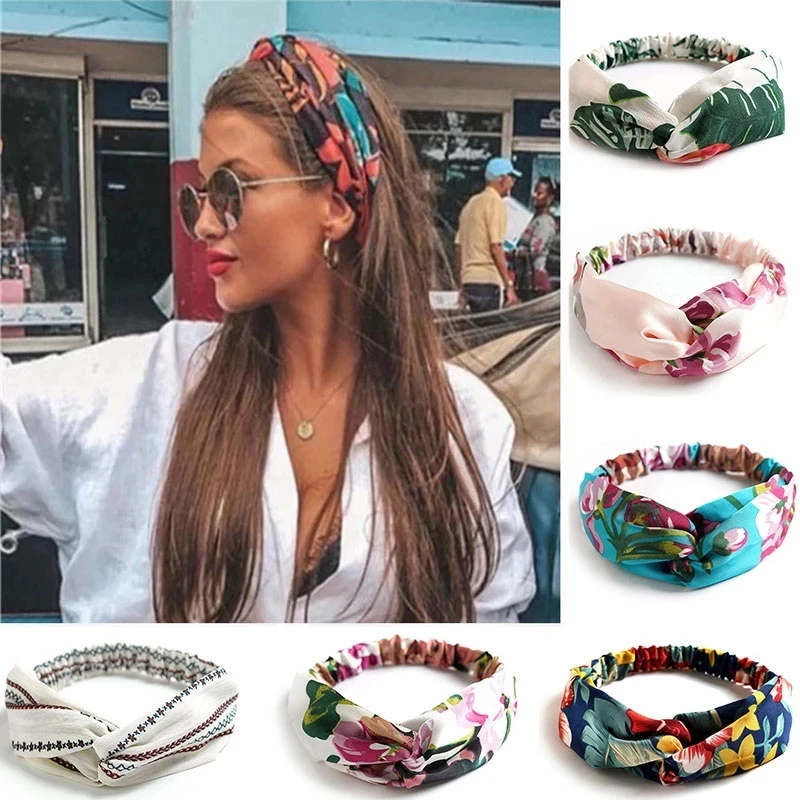 2021 New Design Fashion Women Summer Style Headbands Bohemian Girl Cross Turban Bandage Bandanas Hairbands Hair Accessories