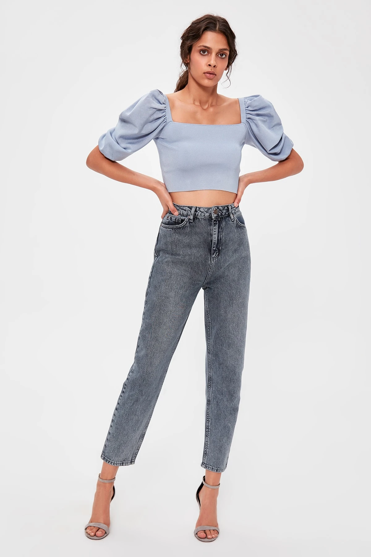 Trendyol Anthracite High Bel Mom Jeans TWOAW20JE0180