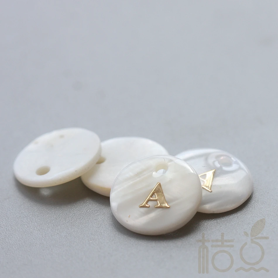 Natural Shell with Gold Alphabet Charm - Alphabet - Letter - Round 11mm (G44B)