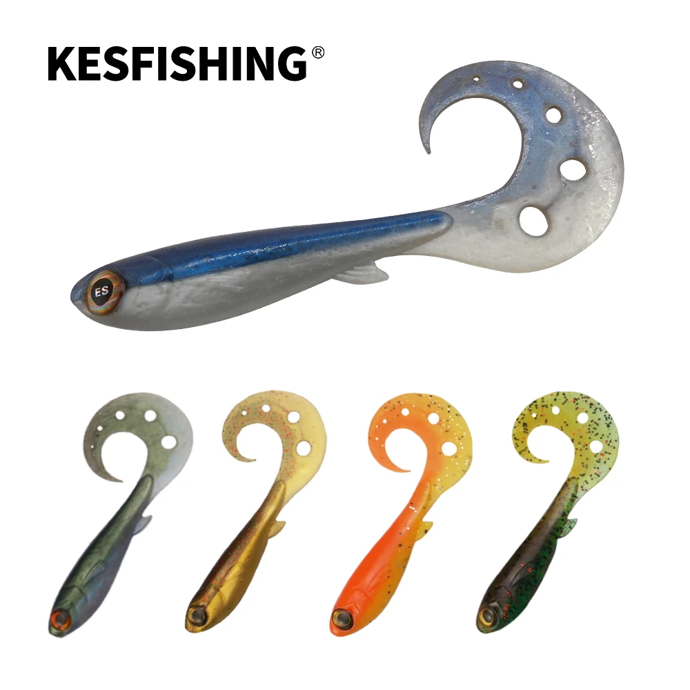 KESFISHING Fishing Lures 2019 New Soft Bait Curly Swimmer 100mm 6pcs Carp Fishing Surface Lures Wobbler Bait Pesca Pike Leurre