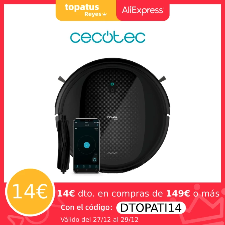 Cecotec Robot vacuum cleaner Conga. Vacuum, sweep, scrub and pass the mop. 4 in 1. App Control, dual tank, App, smart scrubbing, Turbo mode in carpets, 6 cleaning programs,