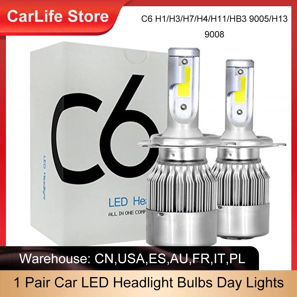 C6 H1 H3 H7 Led Headlight Bulbs LED Car Lights H4 880 H11 HB3 9005 H13 9008 6000K 72W 12V 7200LM Led Day Light Auto Headlamps