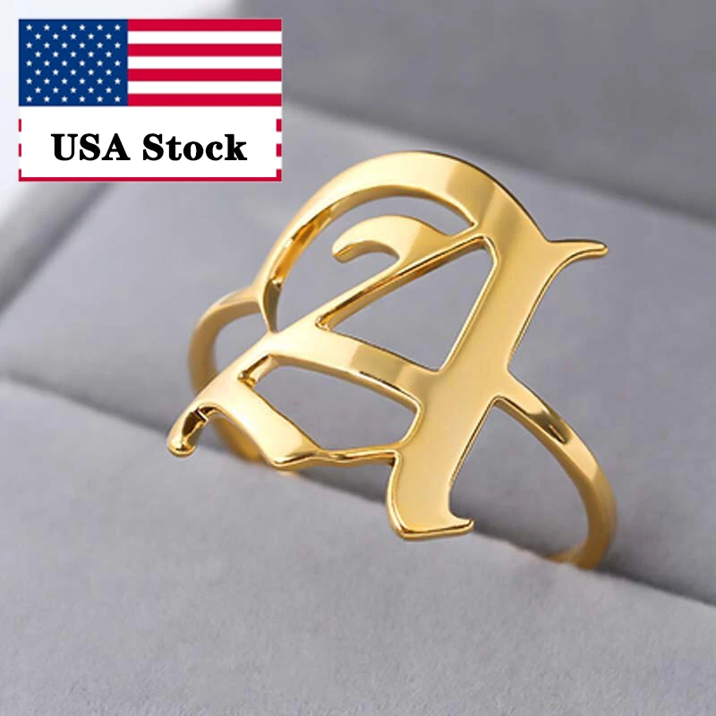 Initial Letter Ring for Women Stainless Steel Ring Gold Men A-Z Rings Initia Anillos Mujer Alphabet Capital Ring for Girl