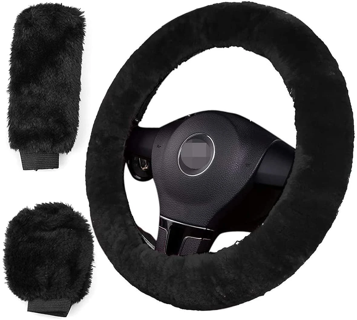 3pcs/set Car Steering-wheel Plush Warm Wheel Covers Winter Faux fur Hand Brake & Gear Cover Set Car Interior Accessories