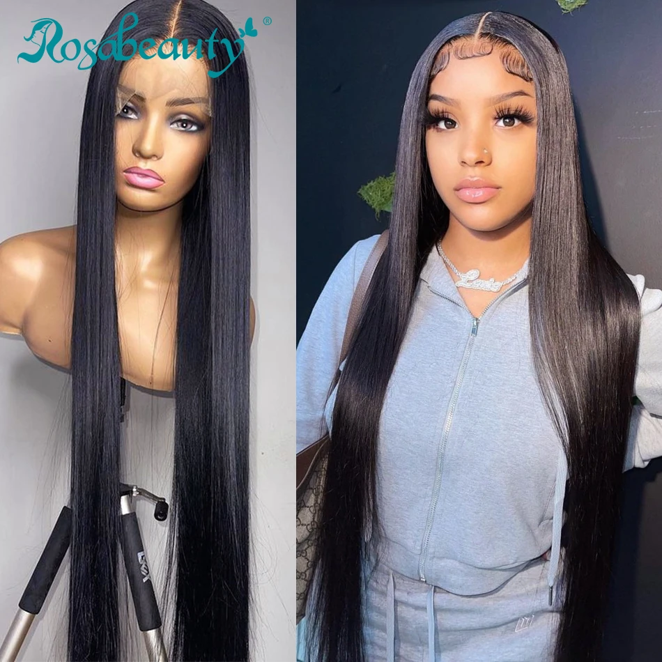 Rosabeauty 5X5 Lace Closure Wig 40 30 Inch Straight Brazilian Human Hair Bone 13X4 Lace Frontal Wigs Pre Plucked For Black Women