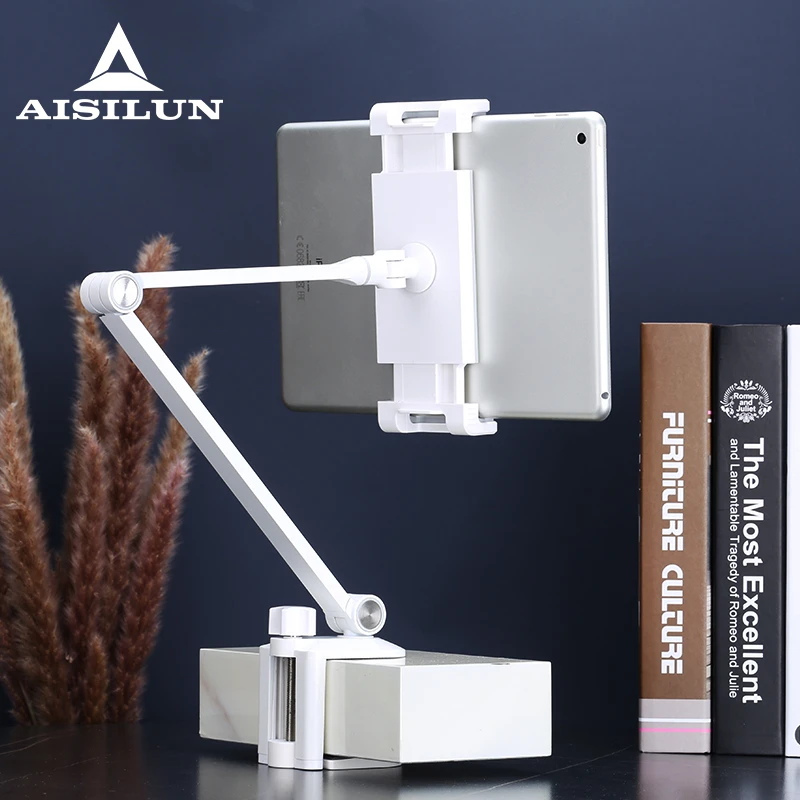 Tablet Stand Rotating Long Arm Mobile Phone Holder Height/Angle Adjustable Aluminium Alloy Support Tablet Mount Bracket IPad Pro