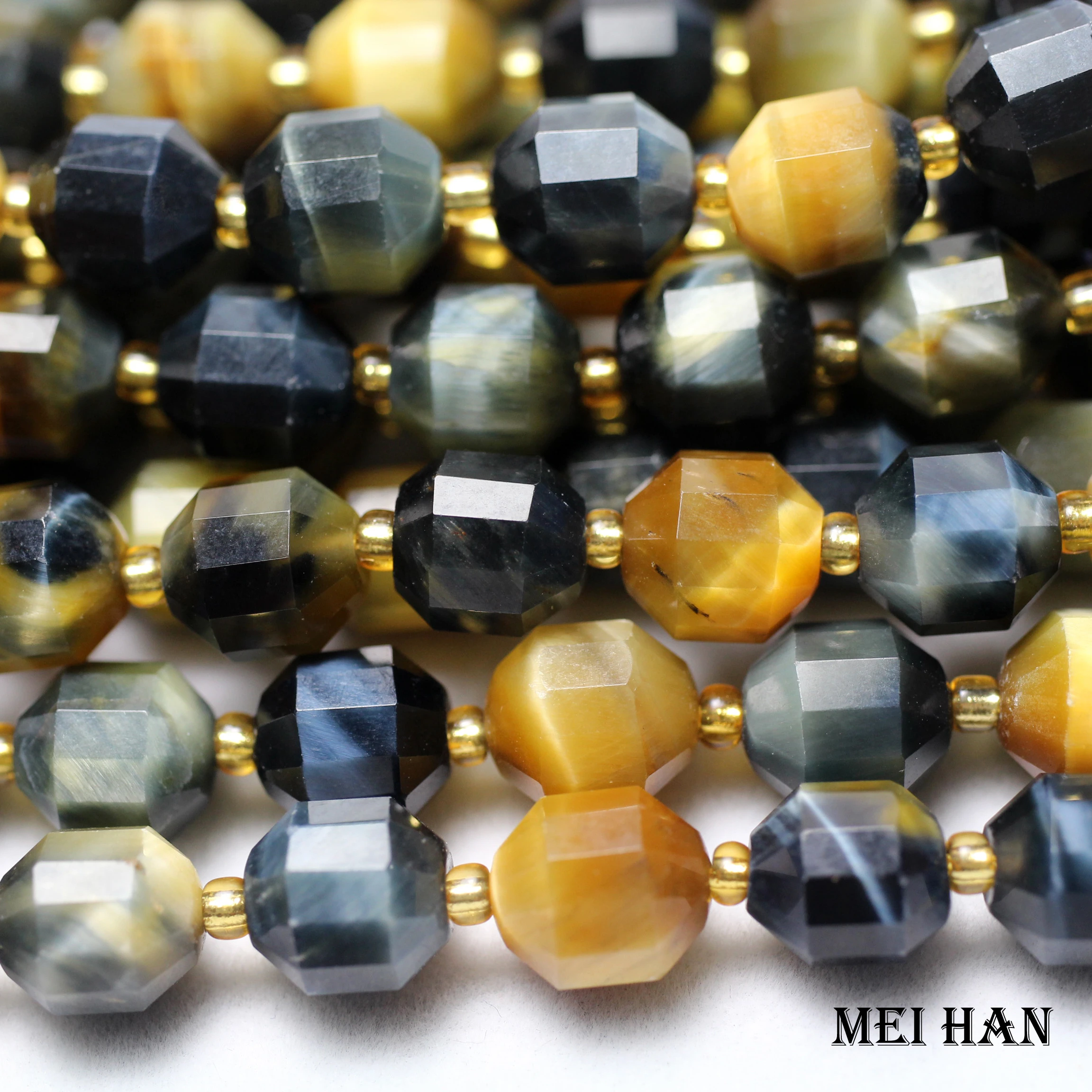Free shipping (1 strand) dream Tiger eye 9*10mm faceted sharp energy column loose beads  for Christmas jewellry DIY