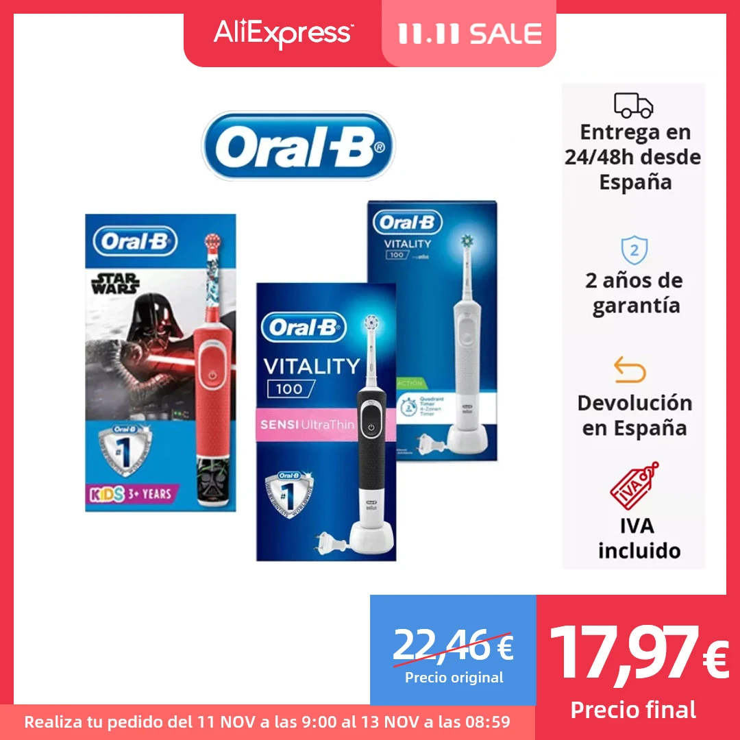 Ordal-b electric toothbrush D100 Vitality, Crossaction, Sensi UltraThin, Kids, swing-rotary head, rechargeable, integrated 2 min timer