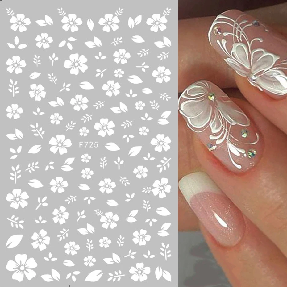 1pcs White Cherry Blossom Nail Sticker Gold Floral Decals Leaf Slider DIY Adhesive Foil Manicure Nail Art Decorations TRF724-727