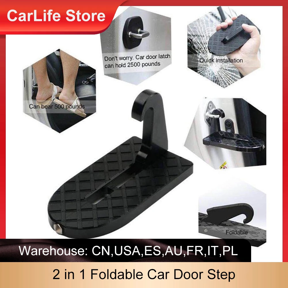 2 in 1 Foldable Car Door Step Latch Hook Stepping Ladder Mini Foot Pegs Easy Access to Car Rooftop With Safety Hammer For Car