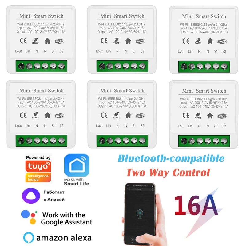 16A Tuya Mini Wifi DIY Smart Switch Two Way Control Timing Module Smartlife APP Remote Control for Alexa Google Home Automation