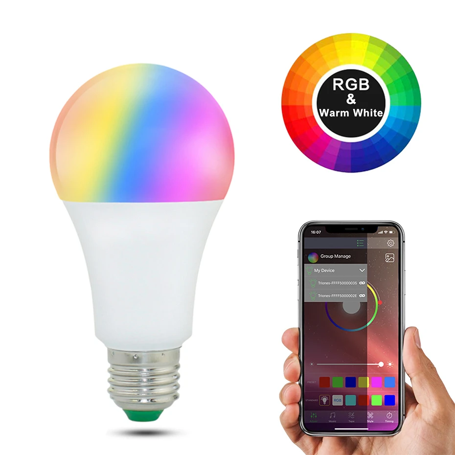 20 Modes Smart Light Bulb Bluetooth-compatible LED Bulbs E27 B22 15W Magic RGB Lamp Home Decoration Apply to IOS /Android