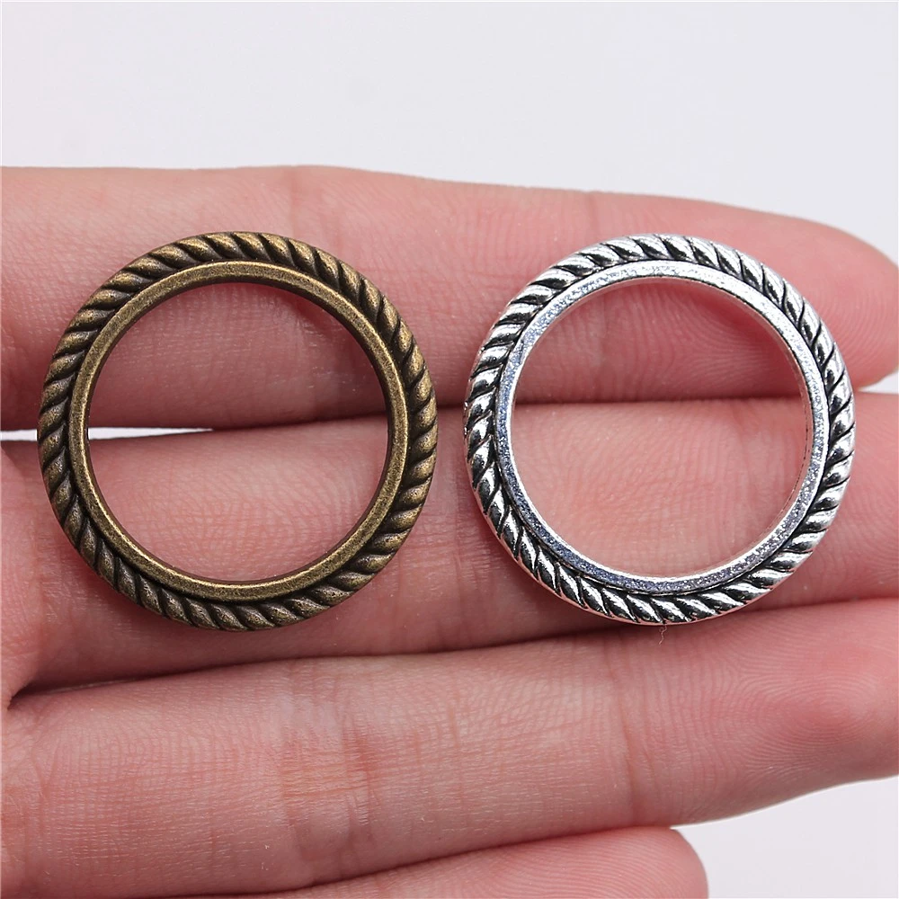 WYSIWYG 10pcs 28mm Circle Connector Charm Pendants For Jewelry Making Antique Silver Color Circle Pendants