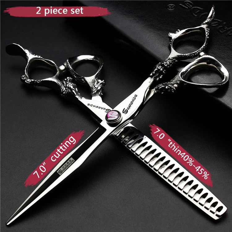 5.5 / 6 /7inch professional hairdressing scissors cutting set  thinning barber scissors high quality black and white personality