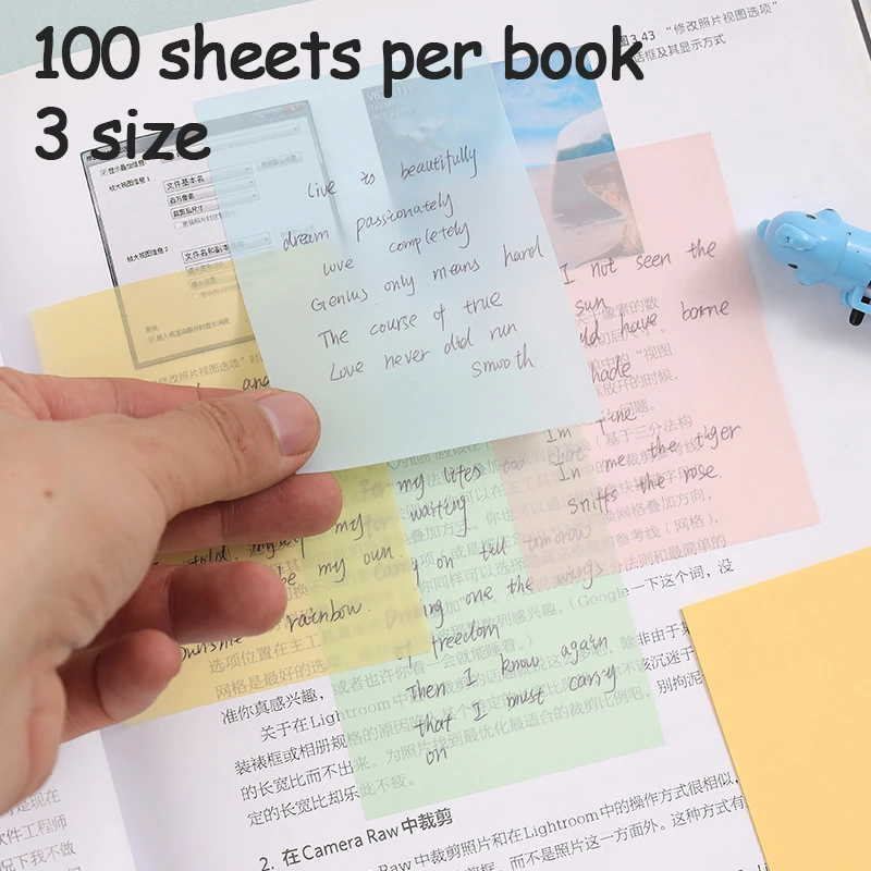 Color Transparent Sticky Note With Adhesive Self Adhesive  Waterproof Paper Memo Paper School Student Office Stationery